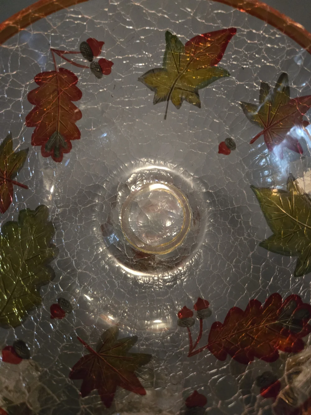 Vintage 6 PieceYankee Candle Clear Crackle Glass Jar with Fall Accents.